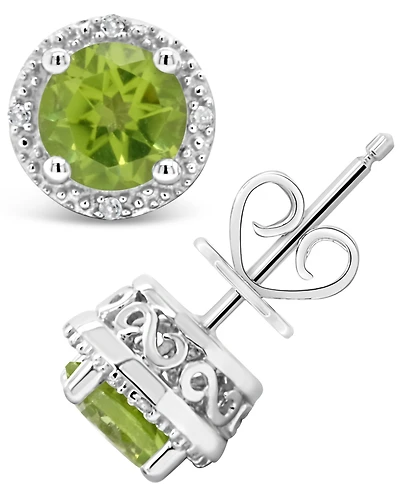 Gemstone (6mm) and Diamond Accent Stud Earrings in Sterling Silver