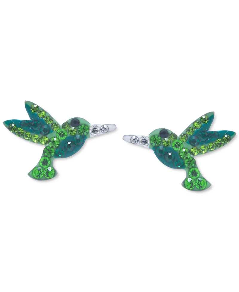 Crystal Multicolor Pave Hummingbird Stud Earrings in Sterling Silver