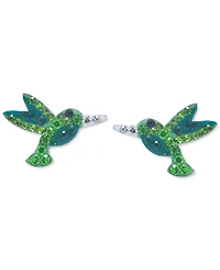 Crystal Multicolor Pave Hummingbird Stud Earrings in Sterling Silver