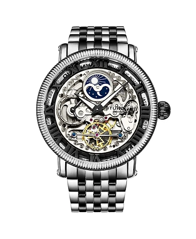 Stuhrling Men's Black - Silver Tone Stainless Steel Bracelet Watch 49mm