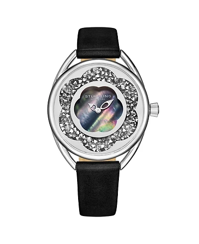 Stuhrling Women's Black Leather Strap Watch 38mm