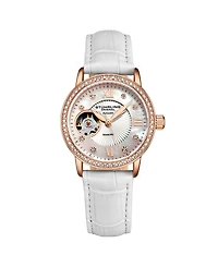 Stuhrling Women's White Leather Strap Watch 34mm