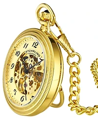 Stuhrling Men's Gold Tone Stainless Steel Chain Pocket Watch 48mm