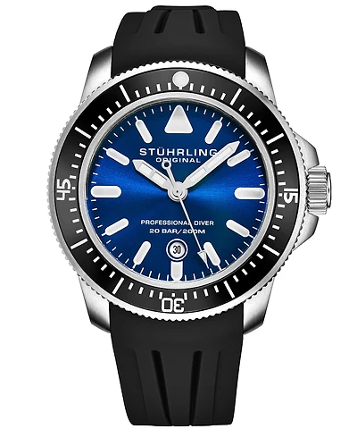 Stuhrling Men's Black Silicone Rubber Strap Watch 43mm