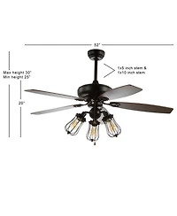 Lucas 52" Caged 3-Light, Wood Led Ceiling Fan