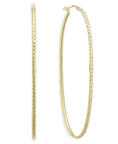Diamond-Cut Oval Hoop Earrings 14k Gold Vermeil, 2-3/4" (Also Sterling Silver)
