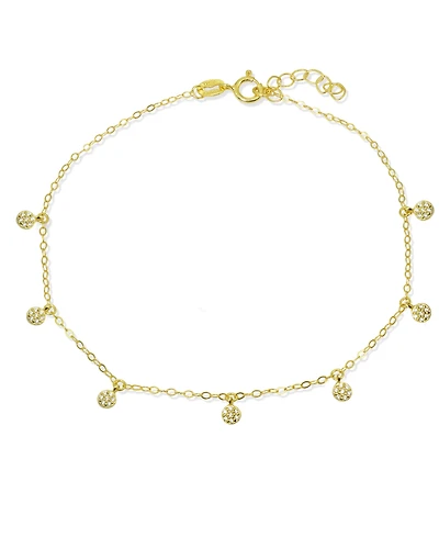 Cubic Zirconia Pave 7 Mini Disc Drops Ankle Bracelet in Sterling Silver or 18K Gold-Plated Sterling Silver