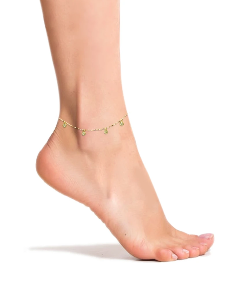 Cubic Zirconia Pave 7 Mini Disc Drops Ankle Bracelet in Sterling Silver or 18K Gold-Plated Sterling Silver