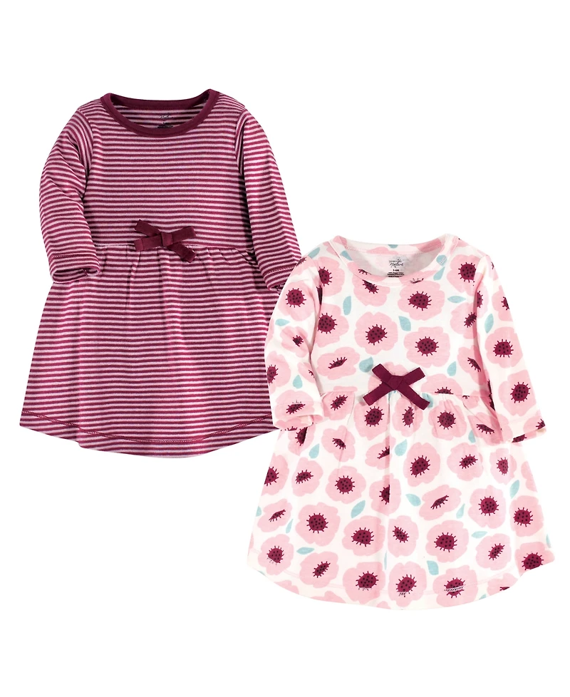 Touched by Nature Toddler Girls Organic Cotton Long-Sleeve Dresses 2pk, Blush Blossom