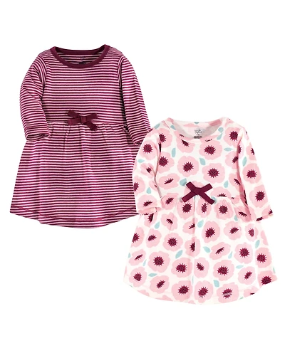 Touched by Nature Toddler Girls Organic Cotton Long-Sleeve Dresses 2pk, Blush Blossom