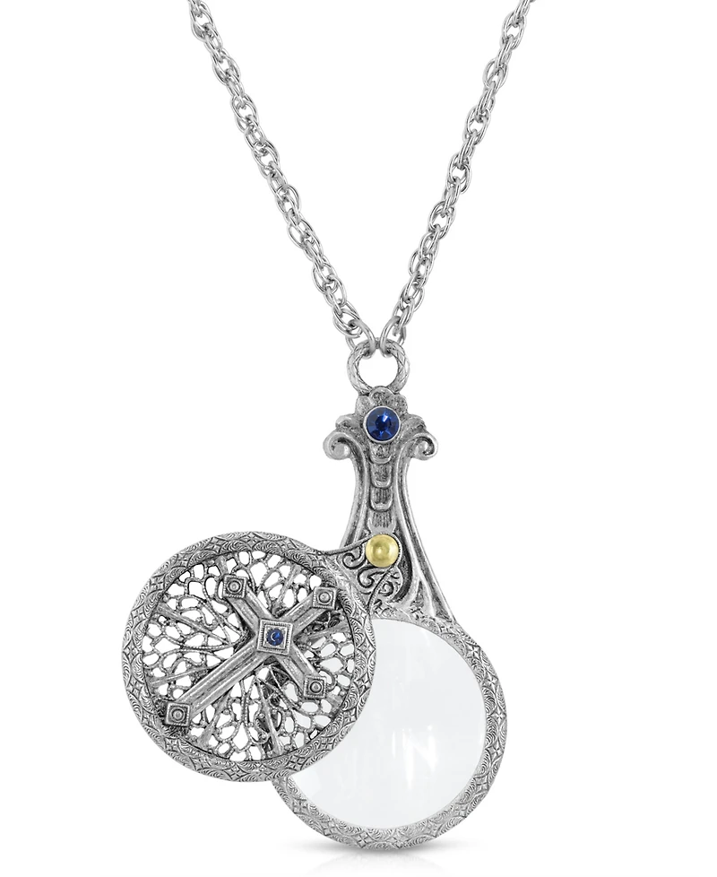 2028 Pewter Crystal Cross Sliding Magnifier 30" Pendant
