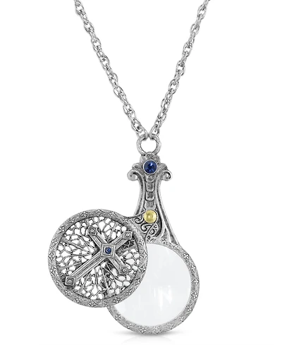 2028 Pewter Crystal Cross Sliding Magnifier 30" Pendant