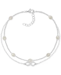 And Now This Imitation Pearl & Crystal Infinity Double Row Ankle Bracelet in Silver-Plate