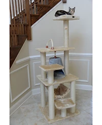 Armarkat 65" Real Wood Cat Tree with Sisal Rope, Hammock, and Soft-Side Playhouse - Model A6501