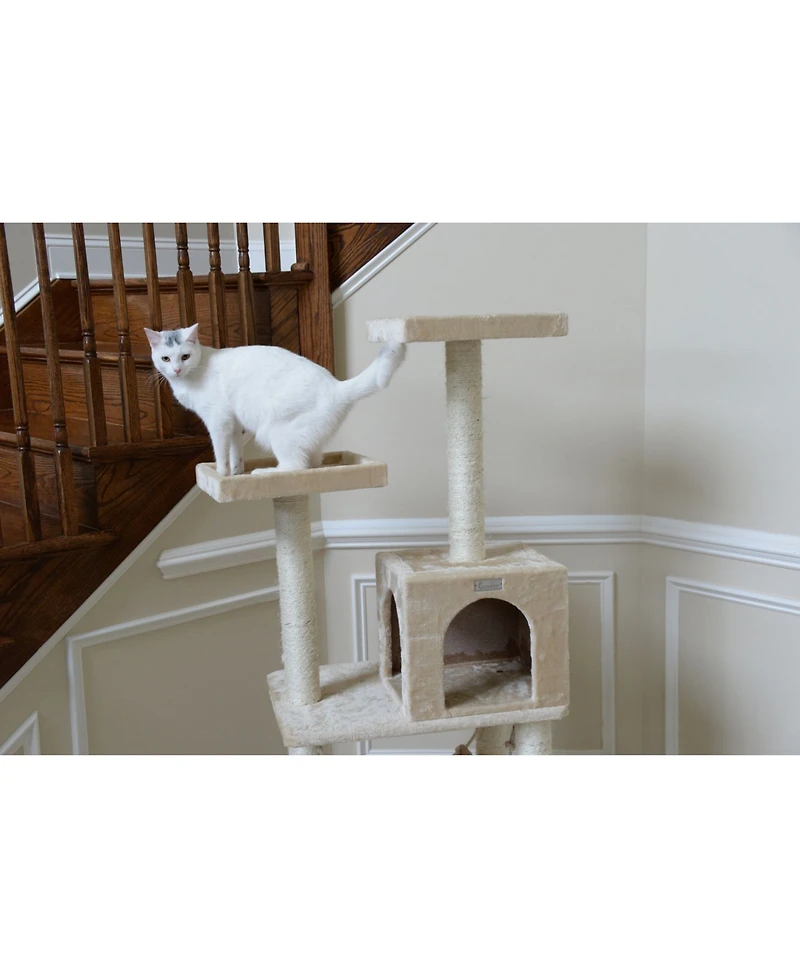 GleePet GP78570921 57-Inch Real Wood Cat Tree In Beige With Perches, Running Ramp, Condo And Hammock