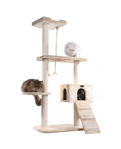 Armarkat Cats Natural Sisal Posts Tower, Real Wood Scratching Tree For Cats, 58inch Height Beige Condo A5801