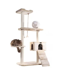 Armarkat Cats Natural Sisal Posts Tower, Real Wood Scratching Tree For Cats, 58inch Height Beige Condo A5801