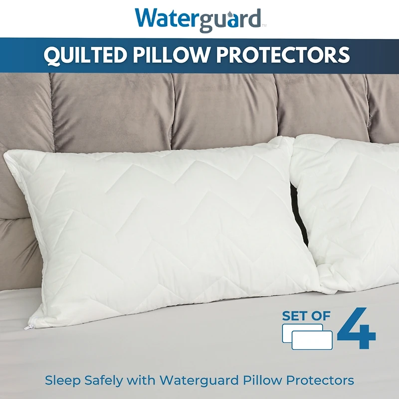 Waterguard Quilted Waterproof and Hypoallergenic Pillow Covers - King Size - 4 Pack