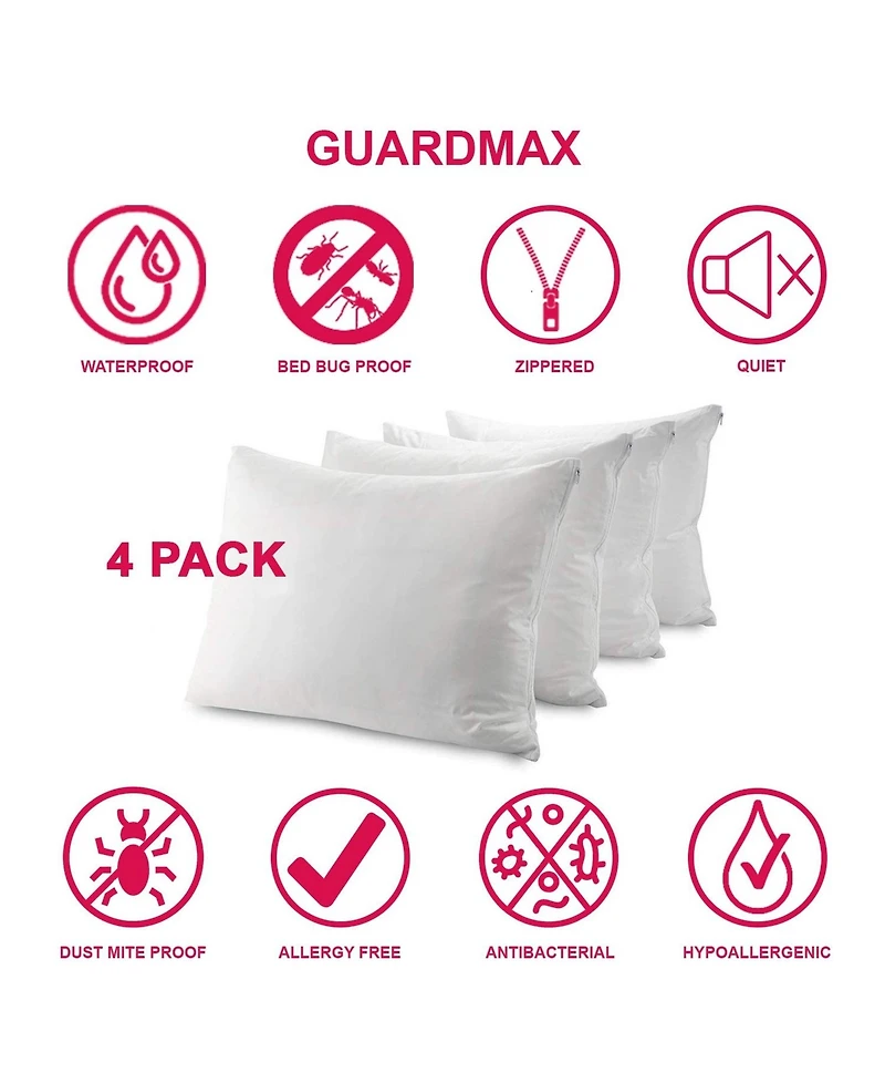 Waterproof Zippered Pillow Protector - King Size - 4 Pack