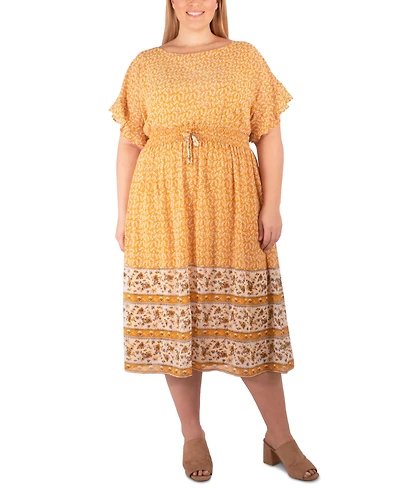 Ny Collection Plus Size Flutter Sleeve Border Print Dress