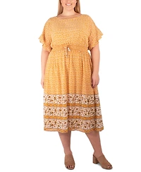 Ny Collection Plus Size Flutter Sleeve Border Print Dress