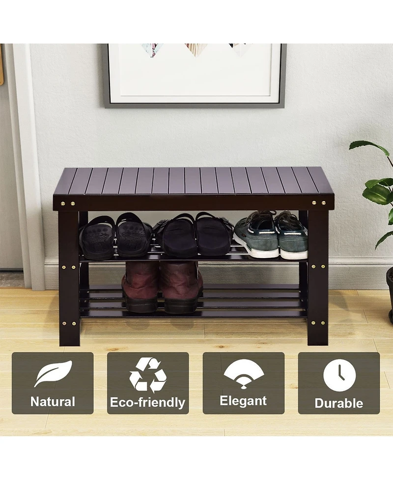 3 Tier Bamboo Shoe Rack Bench Storage Shelf Organizer Entryway Home
