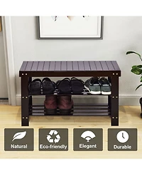3 Tier Bamboo Shoe Rack Bench Storage Shelf Organizer Entryway Home