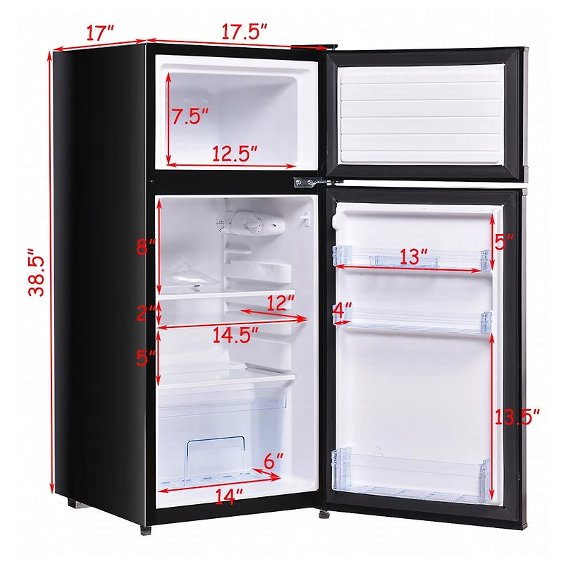 2 Doors 3.4 cu ft. Unit Compact Mini Refrigerator Freezer Cooler