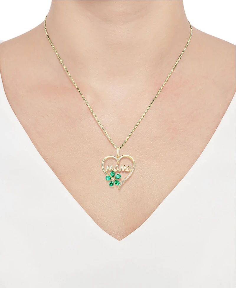 Lab-Grown Emerald (5/8 ct. t.w.) & Lab-Grown White Sapphire (1/10 ct. t.w.) Mama 18" Pendant Necklace in 10k Gold