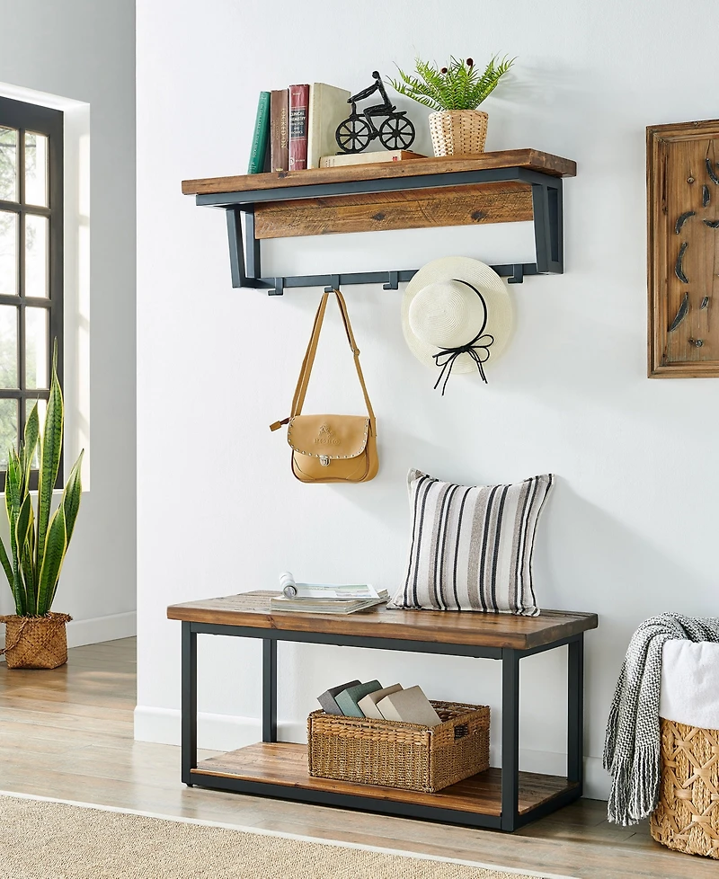 Alaterre Furniture Claremont Rustic Wood Coat Hook with Shelf