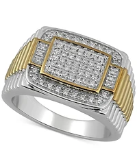 Men's Diamond Two-Tone Cluster Ring (1/2 ct. t.w.) in 18k Gold Over Silver