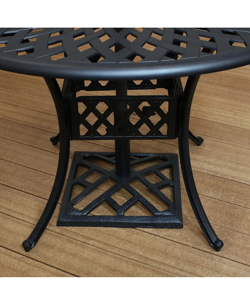 Outdoor Heavy-Duty Cast Iron Decorative Modern Geometric Design Patio Yard Square Umbrella Base Stand - 17" - Black