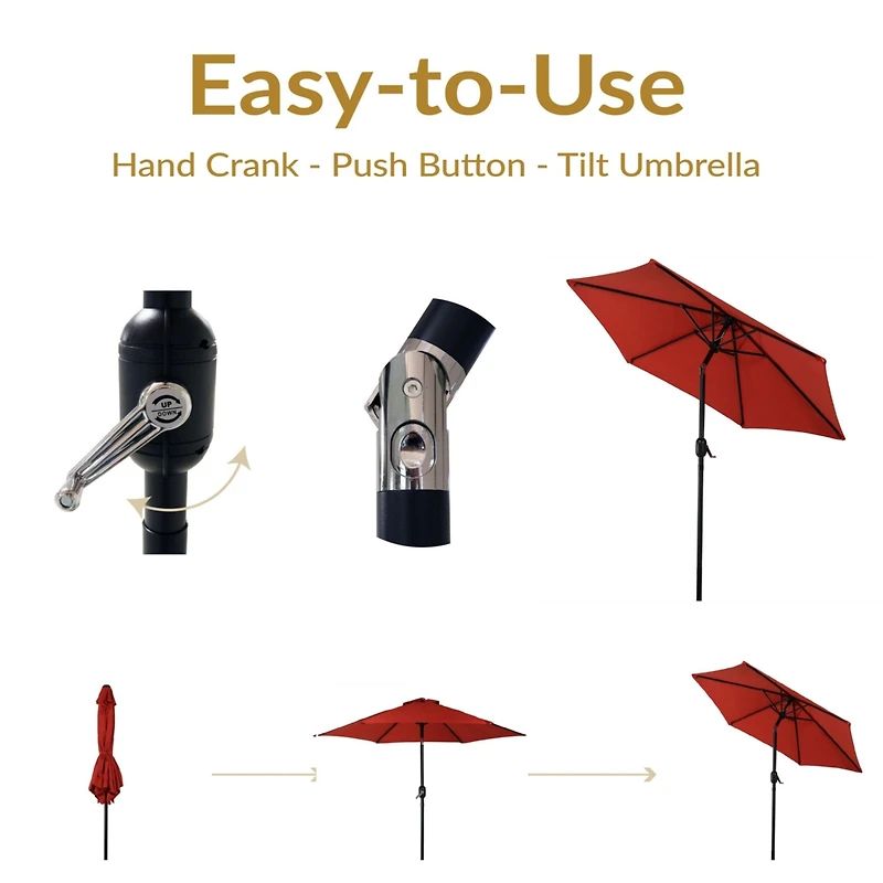 ft Outdoor Patio Umbrella - Polyester Table Market Umbrella with Push-Button Tilt and Crank - 8 Sturdy Ribs