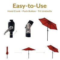 ft Outdoor Patio Umbrella - Polyester Table Market Umbrella with Push-Button Tilt and Crank - 8 Sturdy Ribs