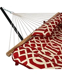 Cotton Rope Freestanding Hammock with Spreader Bar with Portable Steel Stand and Pad and Pillow Set - 12' Stand