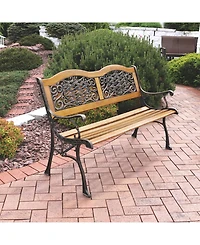 2-Person Ivy Crossweave Design Cast Iron and Wood Frame Outdoor Garden Bench