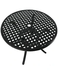 Round Lattice Design Cast Aluminum Outdoor Patio Table with Umbrella Hole, Black