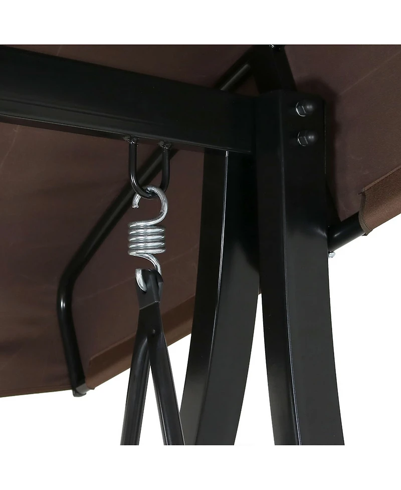 3-Seat Patio Swing with Steel Frame and Canopy - 600-Pound Weight Capacity - Brown Stripe Cushions