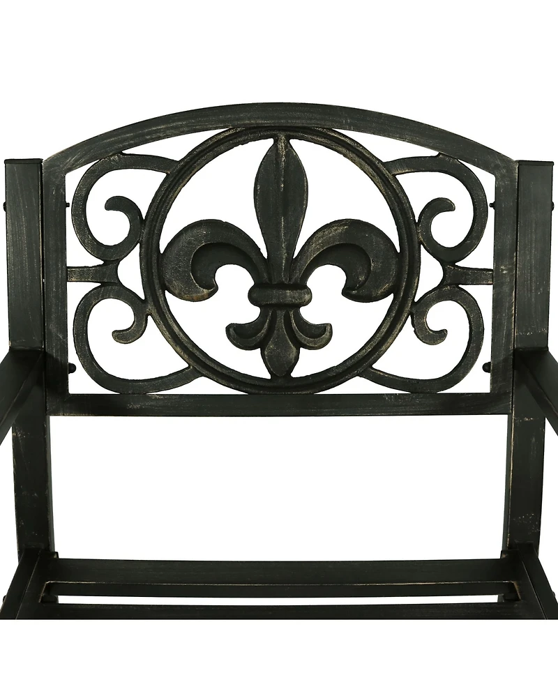 Traditional Fleur-de-Lis Design Cast Iron and Steel Outdoor Rocking Chair