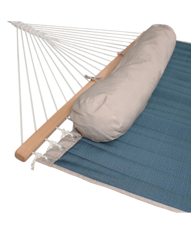 2-Person Outdoor Quilted Fabric Hammock with Spreader Bars with Freestanding Stand and Detachable Pillow - 350 lb Capacity - Tidal Wave