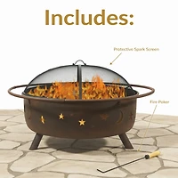Outdoor Camping or Backyard Steel Round Cosmic Fire Pit with Spark Screen and Log Poker - 41.5" - Black