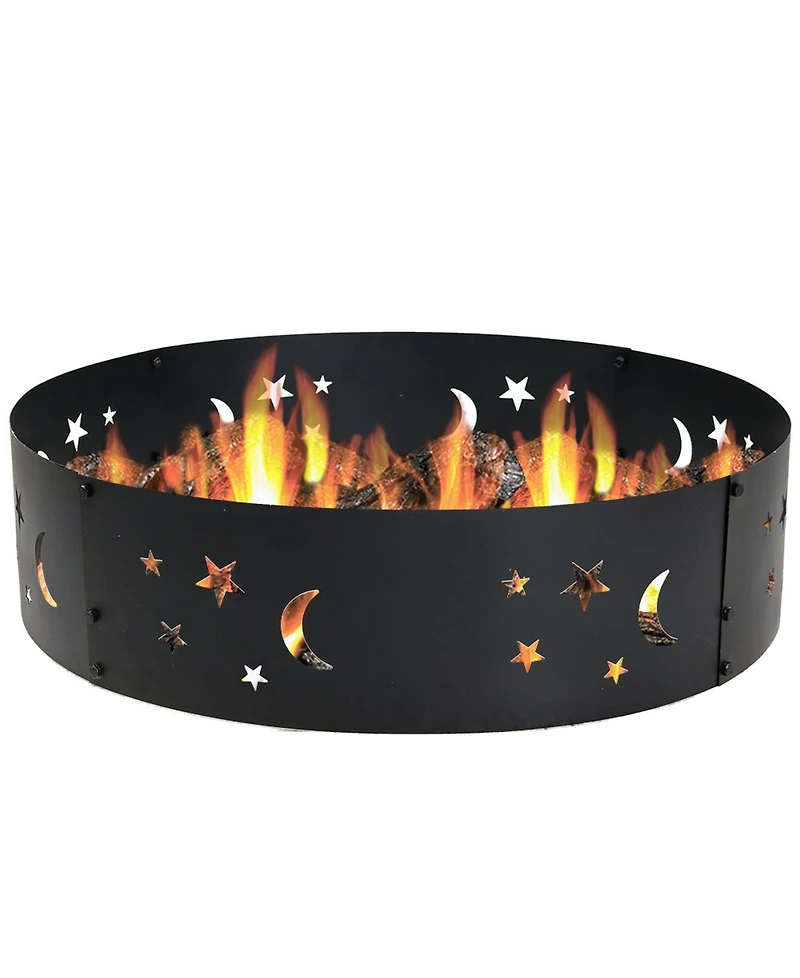 Outdoor Heavy-Duty Steel Portable Fire Pit Ring with Die-Cut Stars and Moons - 36" - Black