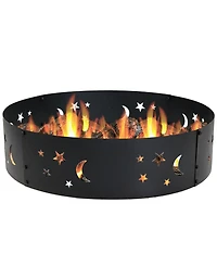 Outdoor Heavy-Duty Steel Portable Fire Pit Ring with Die-Cut Stars and Moons - 36" - Black