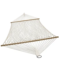 Large Two-Person Double Wide Rope Hammock with Spreader Bars for Patio and Backyard - 450 lb Weight Capacity