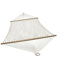 Large Two-Person Double Wide Rope Hammock with Spreader Bars for Patio Backyard
