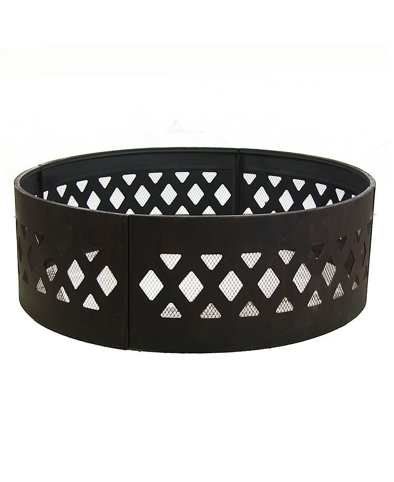 Outdoor Heavy-Duty Steel Portable Large Round Crossweave Cut Out Fire Pit Ring - 36" - Black