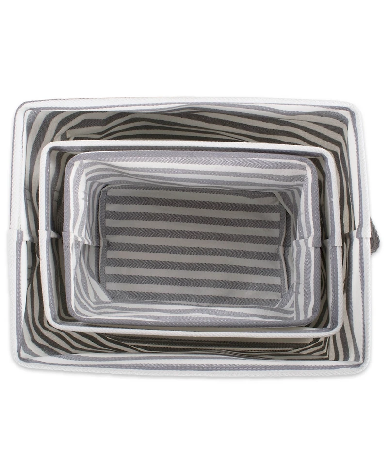 Design Imports Polyethylene Coated Herringbone Woven Cotton Laundry Bin Stripe Rectangle Set of 3