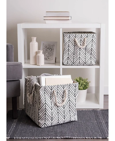 Design Imports Polyester Bin Herringbone Square