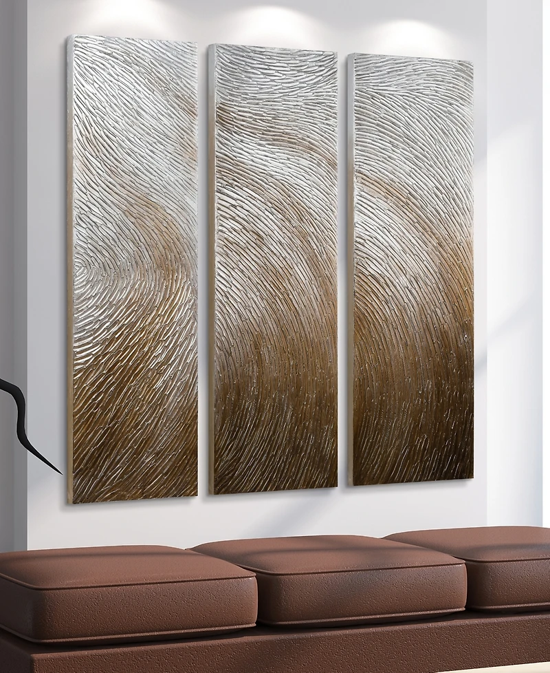 Empire Art Direct Gold Waves 3-Piece Textured Metallic Hand Painted Wall Art Set by Martin Edwards, 60" x 20" x 1.5"