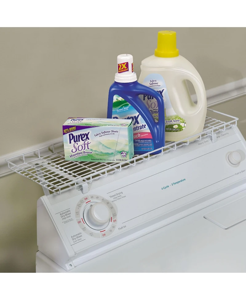 Household Essentials Rear Display Over-The-Washer Storage Shelf to Organize and Store Laundry Room Supplies, White